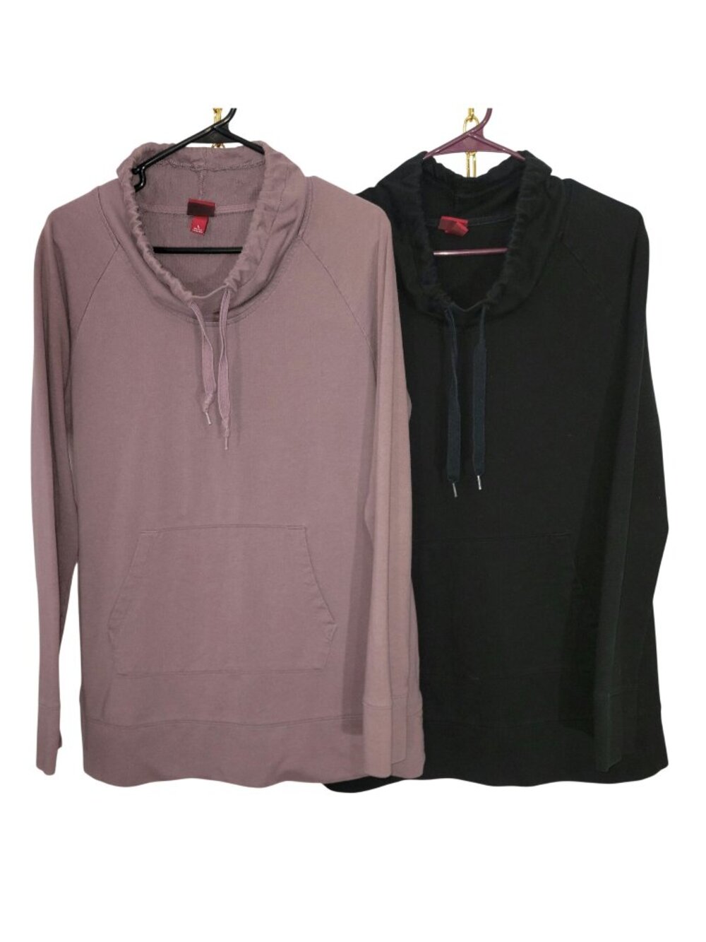 Lot Of 2 Merona Women's Long-Sleeve Cowl Neck Sweatshirts Black & Mauve Size L